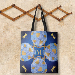 Japans-stijl blauw en goud tote bag