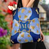 Japans-stijl blauw en goud tote bag