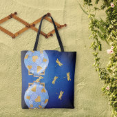 Japans-stijl blauw en goud tote bag