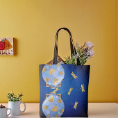 Japans-stijl blauw en goud tote bag
