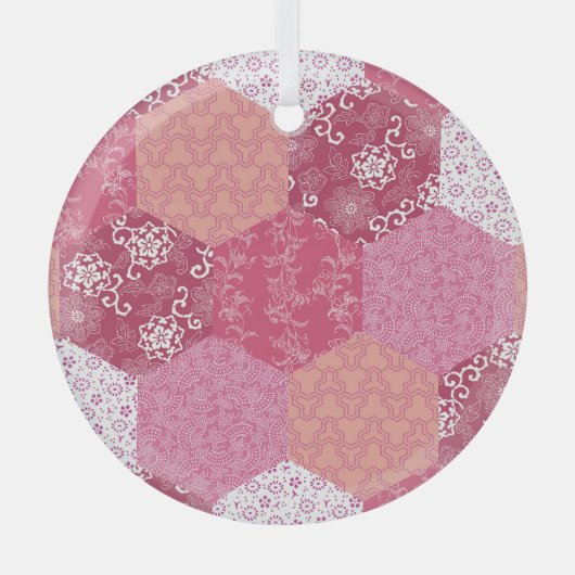 Japans Stijl Patchwork Patroon Ontwerp Glas Ornament (Voorkant)