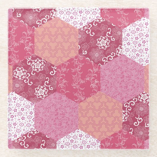 Japans Stijl Patchwork Patroon Ontwerp Glazen Onderzetter (Voorkant)