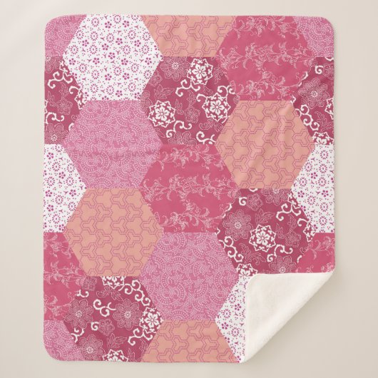 Japans Stijl Patchwork Patroon Ontwerp Sherpa Deken (Voorkant)
