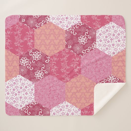 Japans Stijl Patchwork Patroon Ontwerp Sherpa Deken (Voorkant (horizontaal))