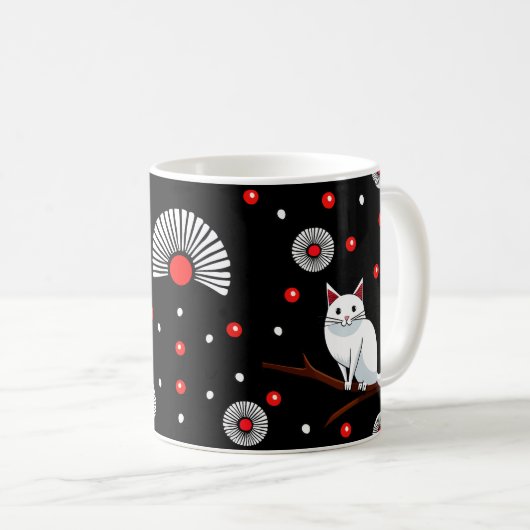 Japans Stijl Witte Kat Koffie Mok (Voorkant rechts)