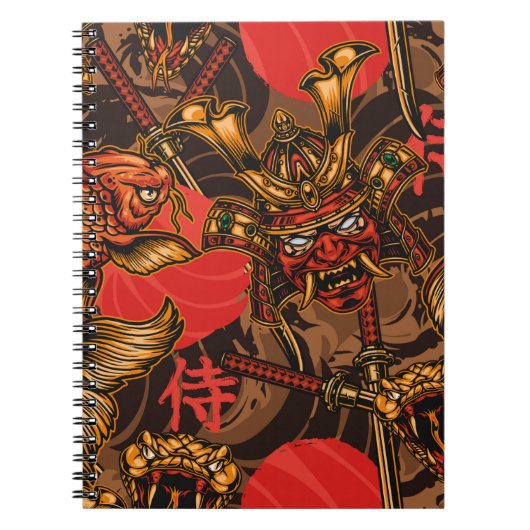 Japans stijlvol naadloos patroon met een samur notitieboek (Voorkant)