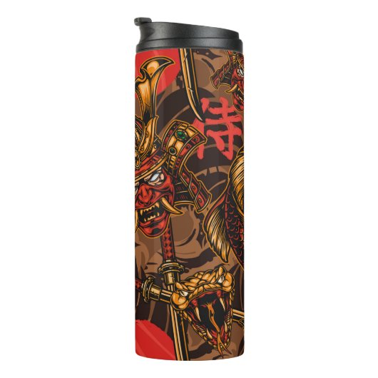 Japans stijlvol  naadloos patroon met een samur thermosbeker (Geroteerd rechts)