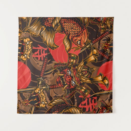 Japans stijlvol  naadloos patroon met een samur wandkleed (Voorkant (horizontaal))