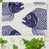 Japans stijlvolle viskoppen en -golven theedoek (Gevouwen)