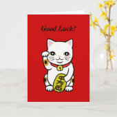 Japans Succes Cat Maneki Neko Wenskaart Kaart (Gele Bloem)