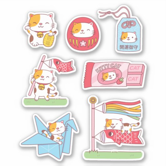 Japans Succes Charms Neko Cat Sticker Pack (Voorkant)