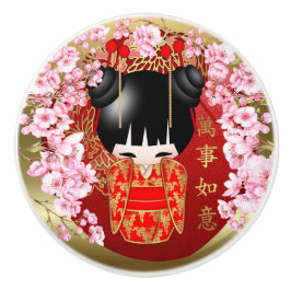 Japans Succes Kokeshi Doll Keramische Knop