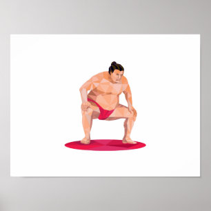 Japans Sumo Wrestler Squat Low Polygon Poster