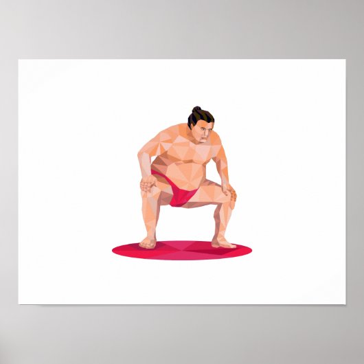 Japans Sumo Wrestler Squat Low Polygon Poster (Voorkant)