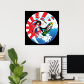 Japans surfer meisje poster (Thuiskantoor)