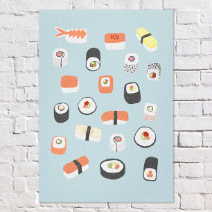 Japans Sushi Blauw Canvas Afdruk