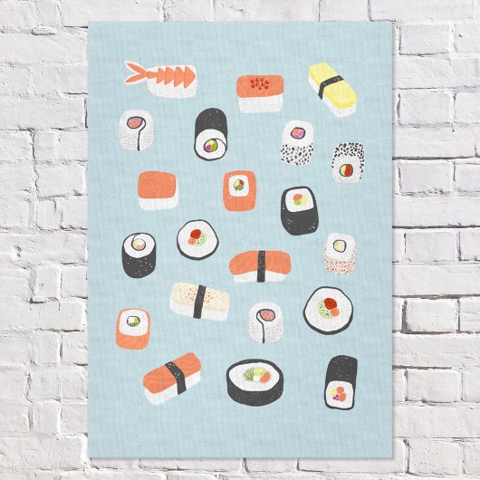 Japans Sushi Blauw Canvas Afdruk
