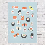 Japans Sushi Blue Canvas Afdruk<br><div class="desc">Japanse voedselkunst voor mensen die graag sushi,  sashimi,  nigiri en maki rolls eten. Originele kunst van Nic Squirrell.</div>