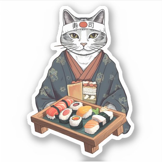 Japans Sushi Cat Custom-Cut Vinyl Stickers (Voorkant)