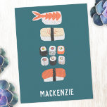 Japans Sushi gepersonaliseerd Briefkaart<br><div class="desc">Japanse food art voor degenen die houden van sushi,  sashimi,  nigiri en maki broodjes eten. Originele kunst van Nic Squirrell. Wijzig de naam om deze te personaliseren.</div>
