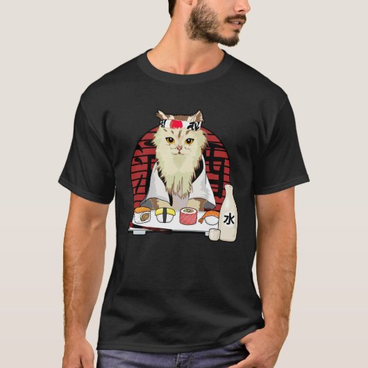 Japans Sushi kattenkers bloesem kawaii T-shirt (Voorkant)