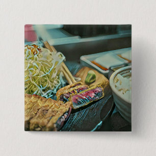 Japans sushi minachting cadeau vierkante button 5,1 cm