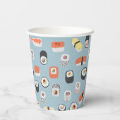 Japans sushi patroon blauw papieren bekers (Achterkant)