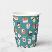 Japans sushi patroon Blauwgroen groen Papieren Bekers (Achterkant)