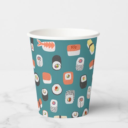 Japans sushi patroon Blauwgroen groen Papieren Bekers (Voorkant)