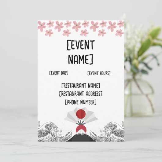 Japans sushi restaurant evenement en inauguratie kaart (Staand voorkant)