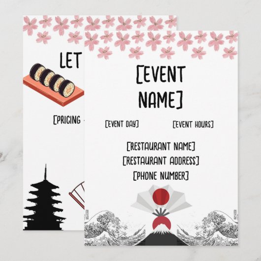 Japans sushi restaurant evenement en inauguratie kaart (Voorkant / Achterkant)