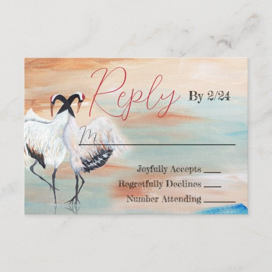 Japans Tancho Crane Bruiloft RSVP Kaart (Voorkant)