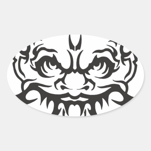 Japans Tattoo Oni Demon Ovale Sticker (Voorkant)