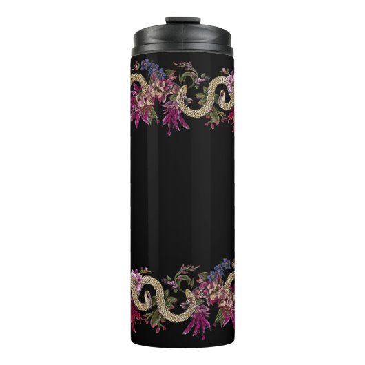 Japans Tattoo stijl Bloemenslang Thermosbeker (Voorkant)