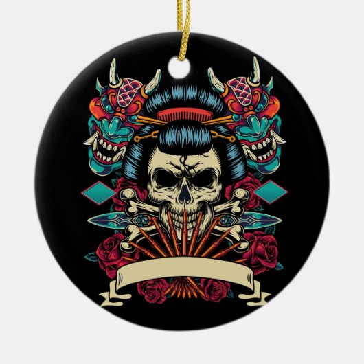 japans tattoo stijl kleurrijke sjabloon keramisch ornament (Voorkant)