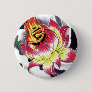 Japans Tattoo Stijlvolle Lotus Flaming Ronde Button 5,7 Cm