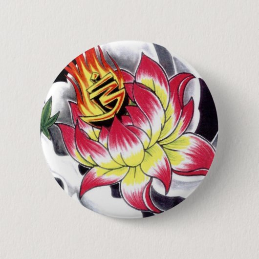 Japans Tattoo Stijlvolle Lotus Flaming Ronde Button 5,7 Cm (Voorkant)