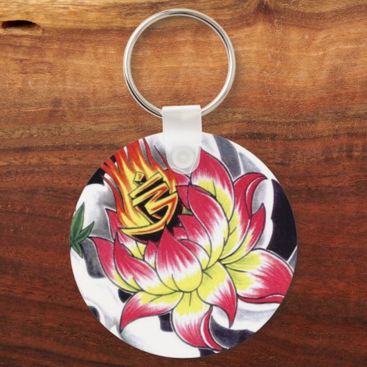 Japans Tattoo Stijlvolle Lotus Flaming Sleutelhanger (Voorkant)