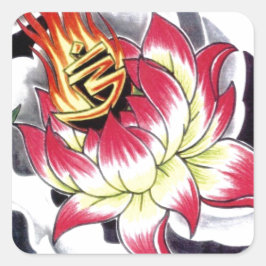 Japans Tattoo Stijlvolle Lotus Flaming Vierkante Sticker