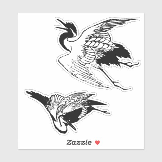  Japans Tekeningen van een Kraan Sticker (Vel)