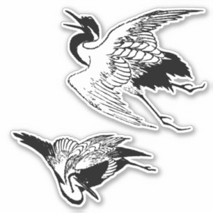  Japans Tekeningen van een Kraan Sticker