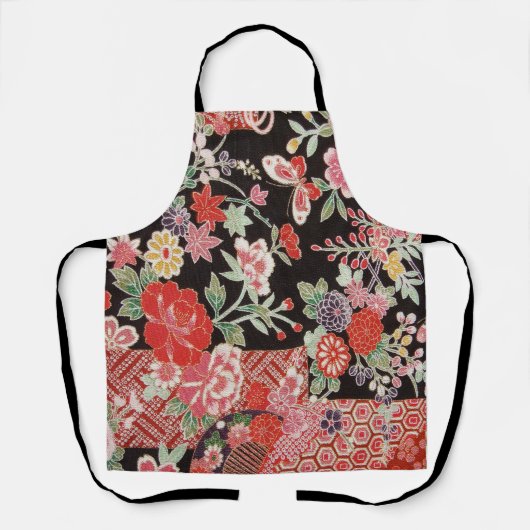 Japans textiel-, bloem- en vlinderpatroon schort (Voorkant)