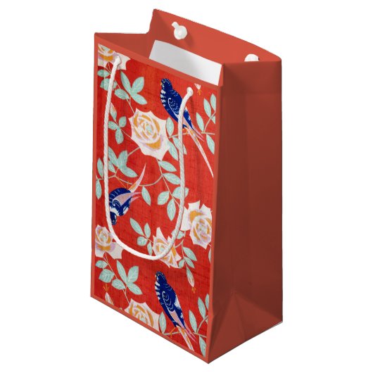  Japans textiel, vogel en Roos Klein Cadeauzakje (Voorkant Gekanteld)