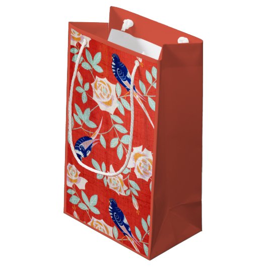  Japans textiel, vogel en Roos Klein Cadeauzakje (Achterkant Gekanteld)