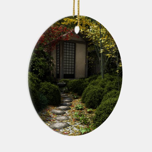 Japans theehuis en tuin in het najaar keramisch ornament (Rechts)