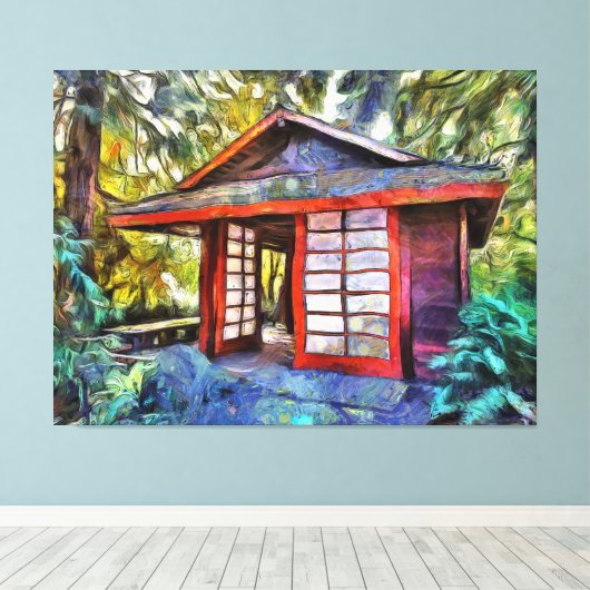 Japans theehuis in het bos canvas afdruk (Insitu (Houten vloer))