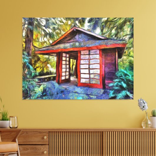 Japans theehuis in het bos canvas afdruk (Insitu (Woonkamer))