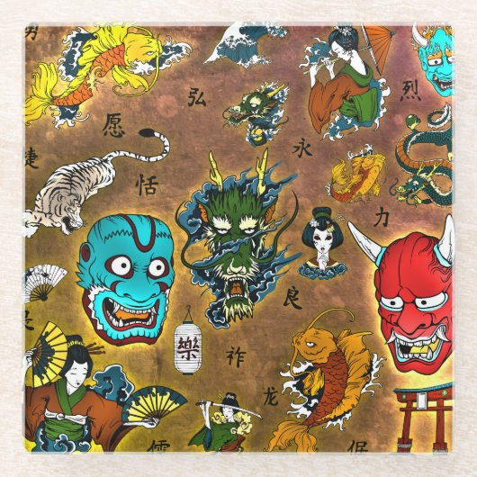 Japans thema glazen onderzetter (Voorkant)