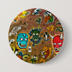 Japans thema ronde button 7,6 cm