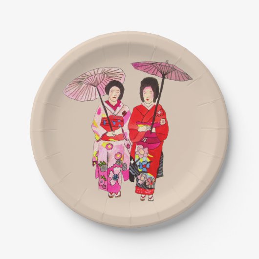 Japans thematisch diner met Geisha art Papieren Bordje (Voorkant)